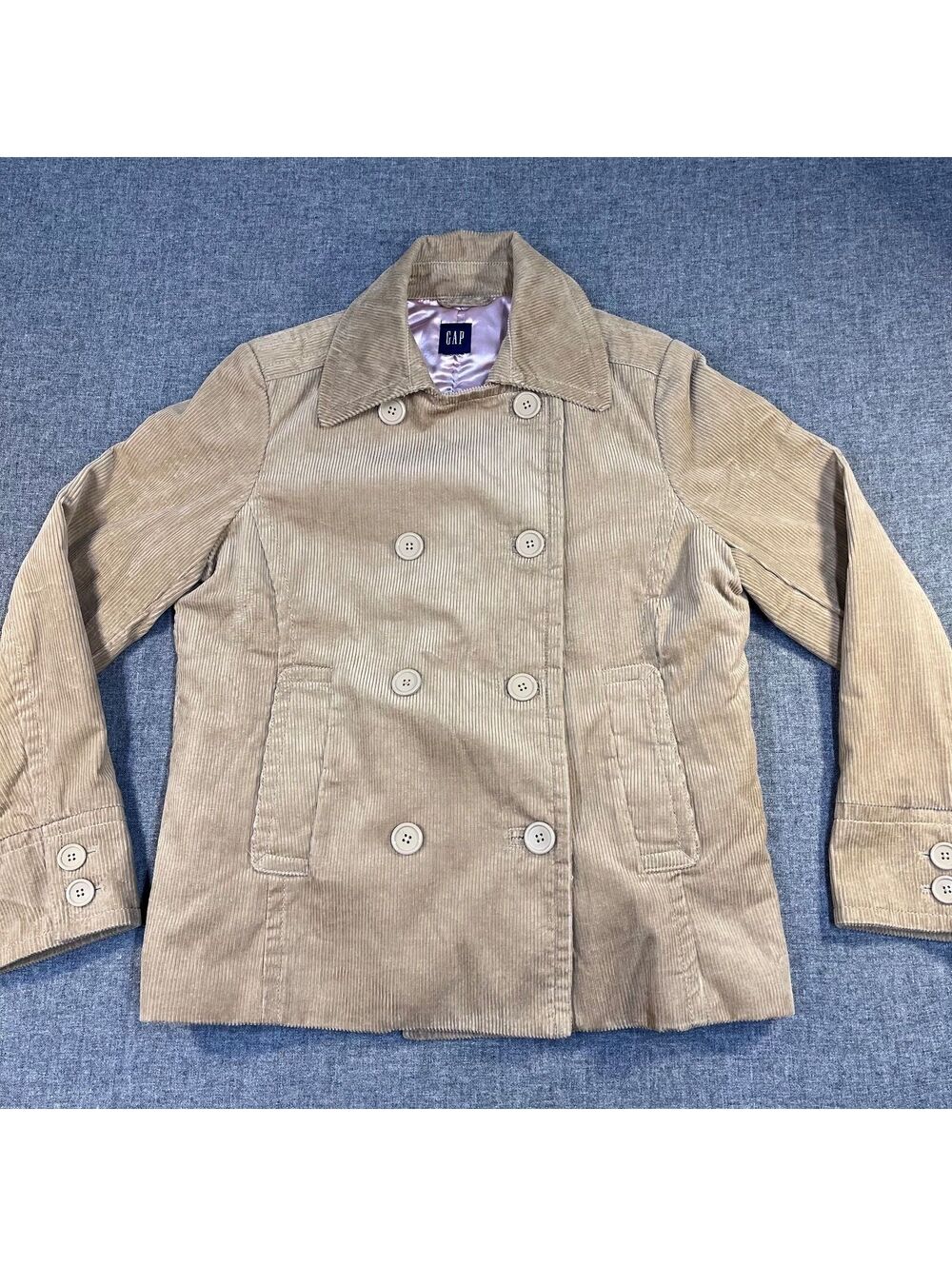 Gap Women's Double Breasted Tan Corduroy Jacket with Pink Lining, XL